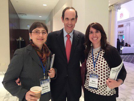 Marisa Bolognese (left), and Sara Rothschild (right) with Dr. Brian Druker.